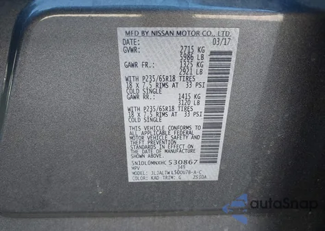 2017 Infiniti Qx60 z USA, uszkodzony, nr VIN 5N1DL0MNXHC530867